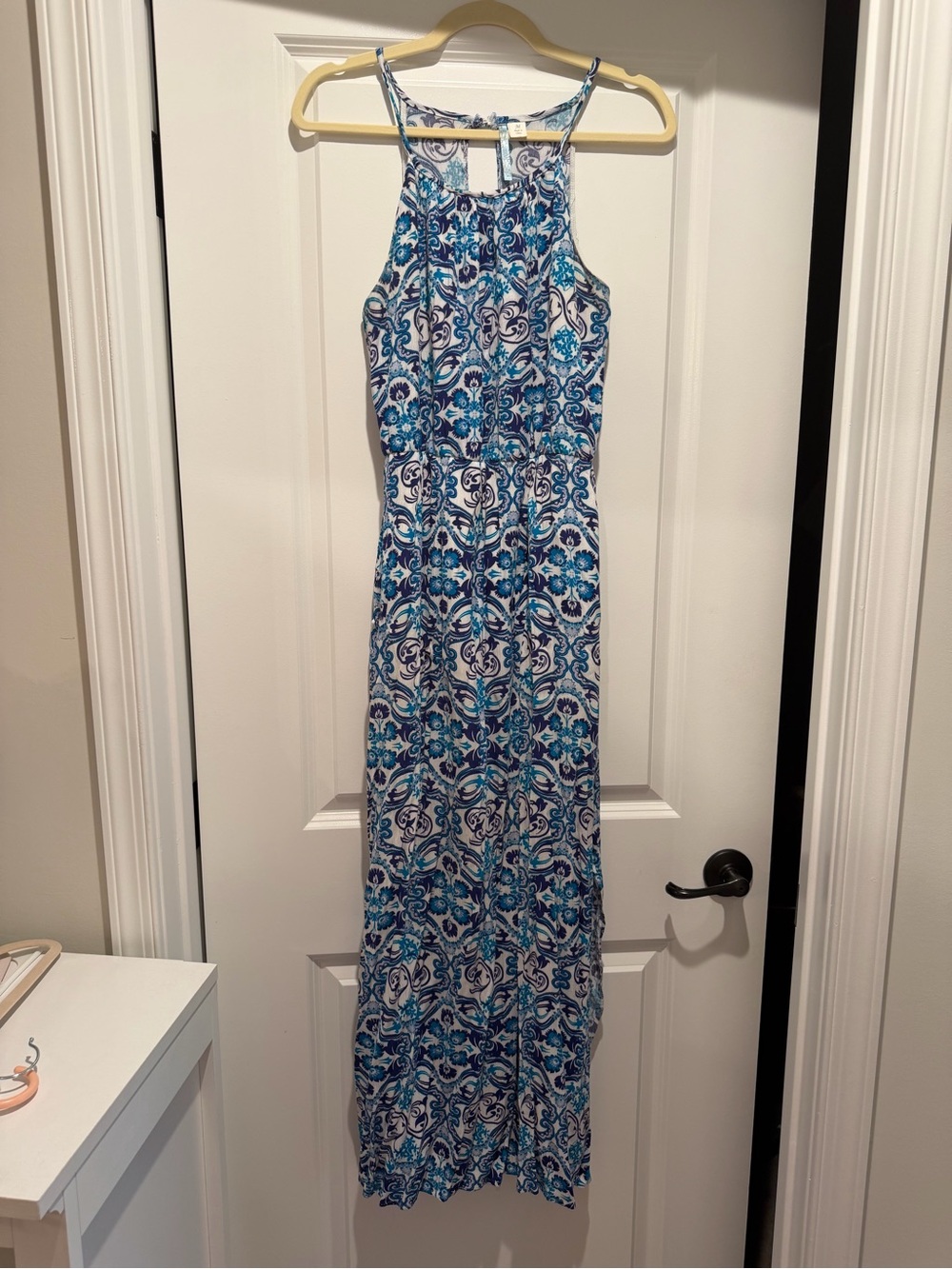 Blue & White Halter Maxi Dress